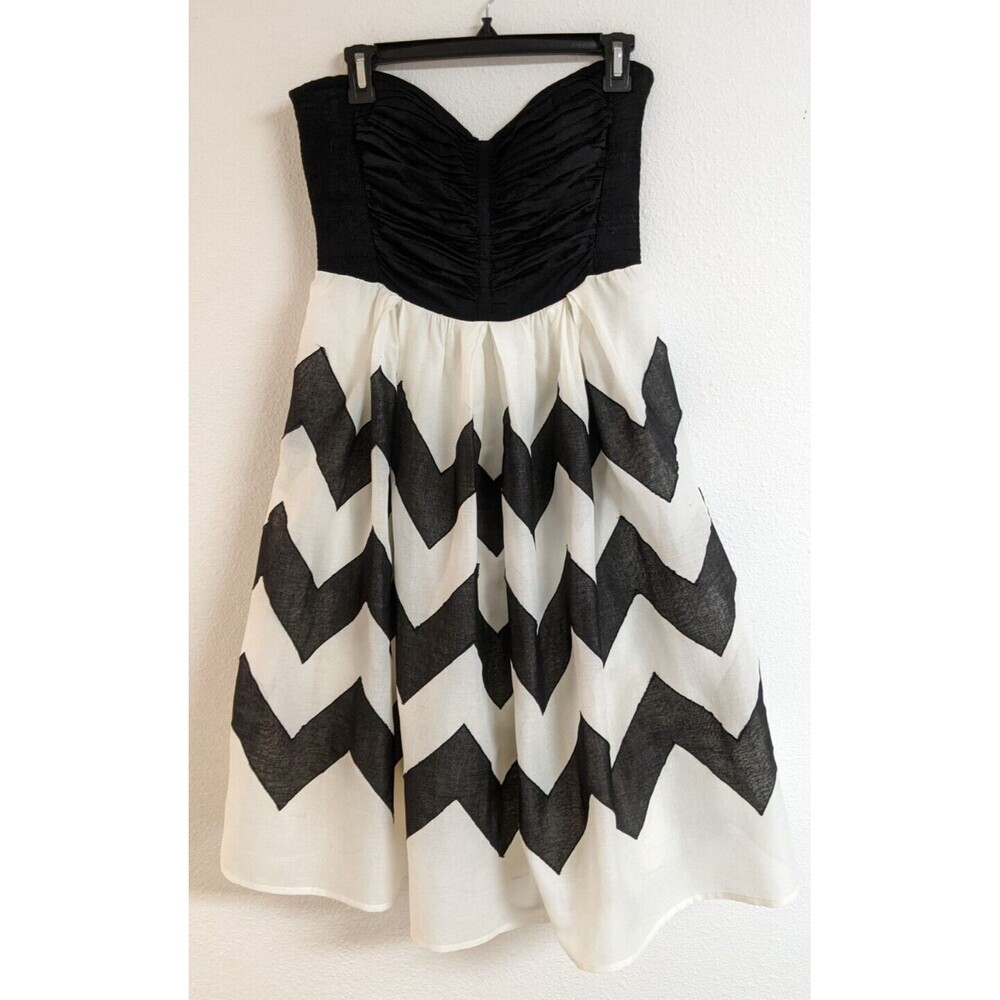 Anthropologie Leifnotes Black/White "Cherie" Chevron Strapless Party Dress SZ 10 - Picture 1 of 11